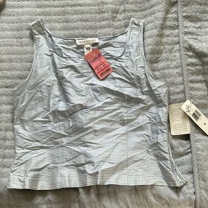 blue and white silk top